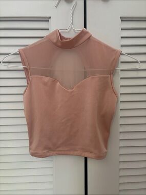 Body Wrappers Blush Mesh-Yoke Mock Neck Crop Top